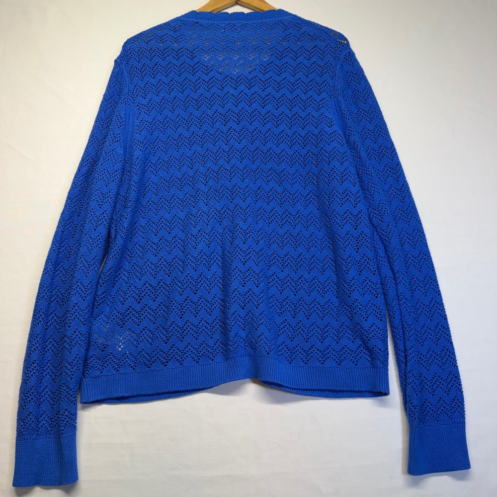 J.Crew XXL Blue Pointelle Cardigan Sweater 100% Cotton Scalloped Button Front - Picture 4 of 8